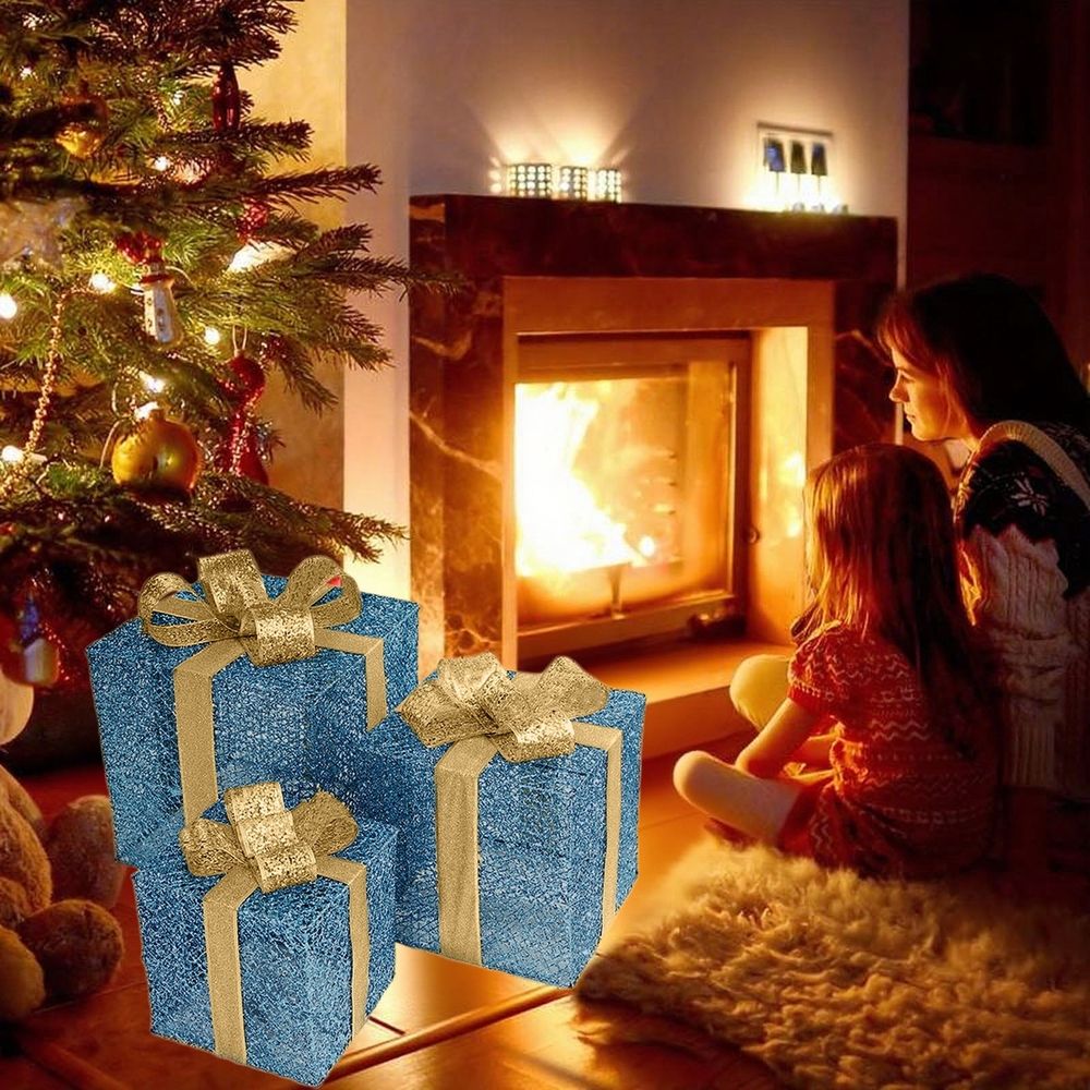 Set of 3 Christmas Lighted Gift Boxes With Plug For Christmas Decor Weddings Yard Home Holiday Art Christmas Decorations