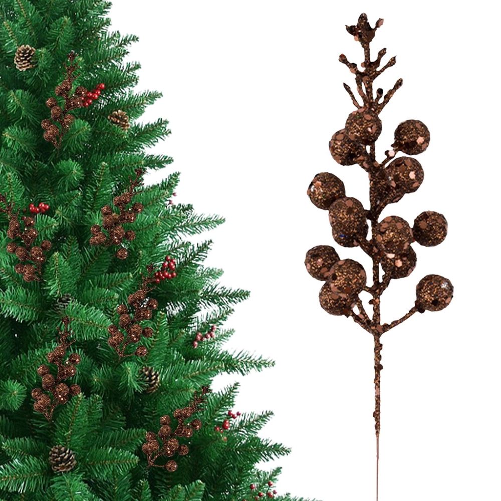 Glitter Berry Stems for Christmas Tree Ornaments, 20Pcs Brown Picks and Sprays Artificial Branches Xmas Tree Filler Holiday Wreath Garland Decorations Home Décor, 8.66 Inches