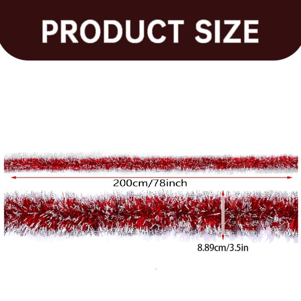 Christmas Tinsel Garland, Red and White Christmas Tree Garland Decorations, Metallic Tinsel Glitter Twist Garlands, Hanging Streamers for Indoor Xmas Holiday Decor, 1 Pcs, 3.5 In x 6.6 Ft