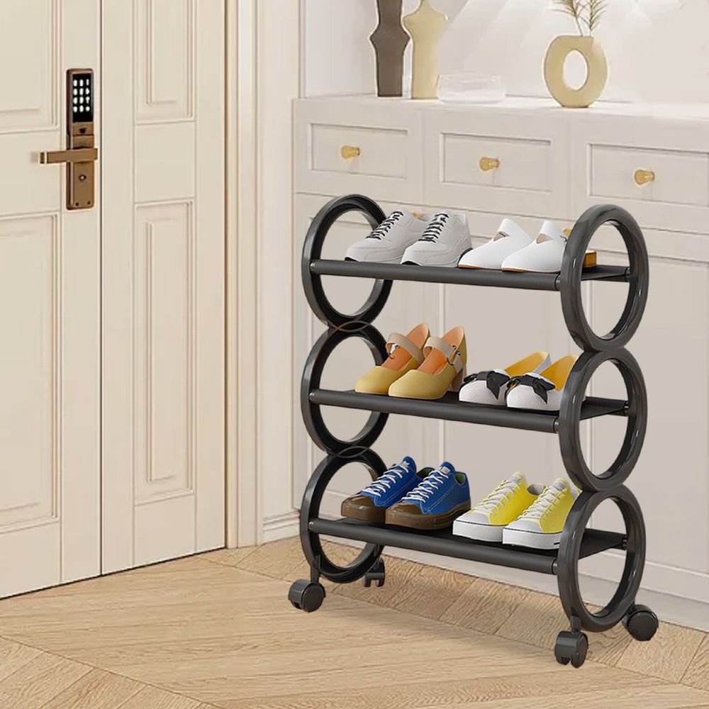 Shoe Rack With Wheels Movable Shoe Rack Organizer Three Tier Shoe Storage Cabinet For Everyday Items Suitable For Bedroom Closet Entryway Bedroom Under Table Free Standing Shoe Racks