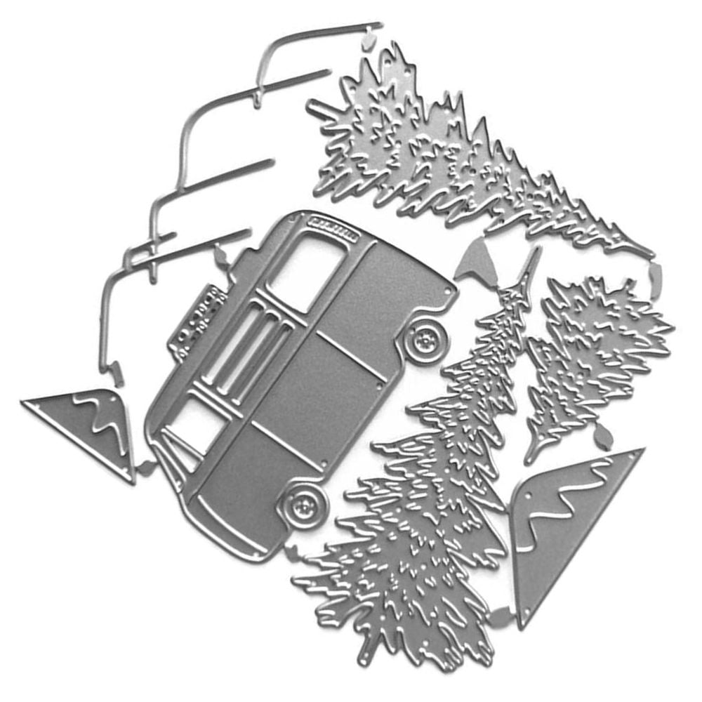 Car and Tree Cutting Dies Christmas Theme Embossing Die Cuts for DIY Scrapbooking Album Crafts Christmas Card Making