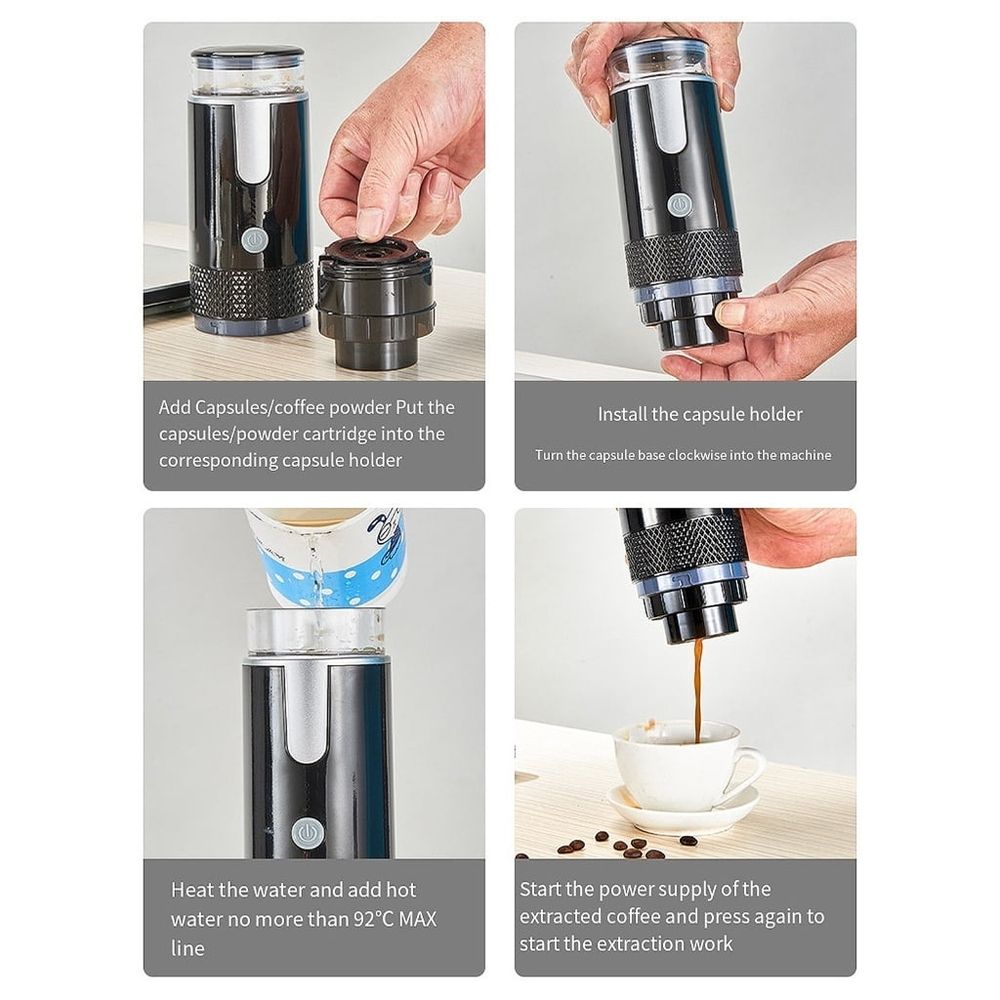 Portable Car Capsule Espresso Maker Pod-Coffee Machine Brewing Coffee Maker USB Charging Fit for Outdoor Camping
