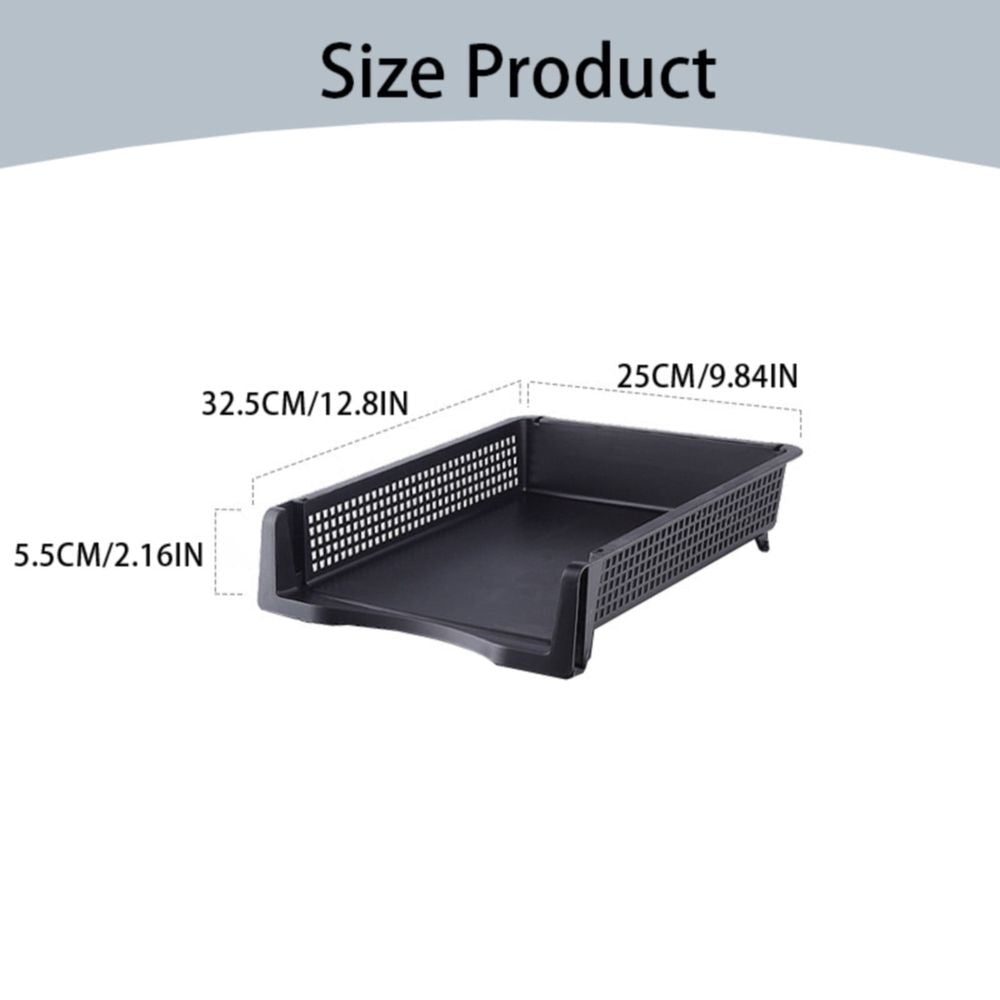 Stackable Paper Trays, Heavy Duty Rectangular Plastic Desk Holder Desktop Document File Organizer Storage Letter for Office Classroom (Grey) 12.8x9.84x2.16