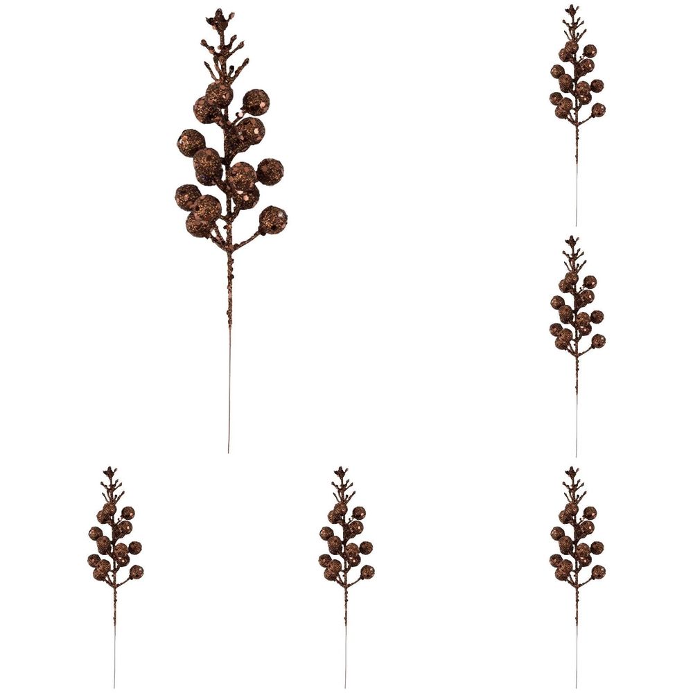 Glitter Berry Stems for Christmas Tree Ornaments, 20Pcs Brown Picks and Sprays Artificial Branches Xmas Tree Filler Holiday Wreath Garland Decorations Home Décor, 8.66 Inches