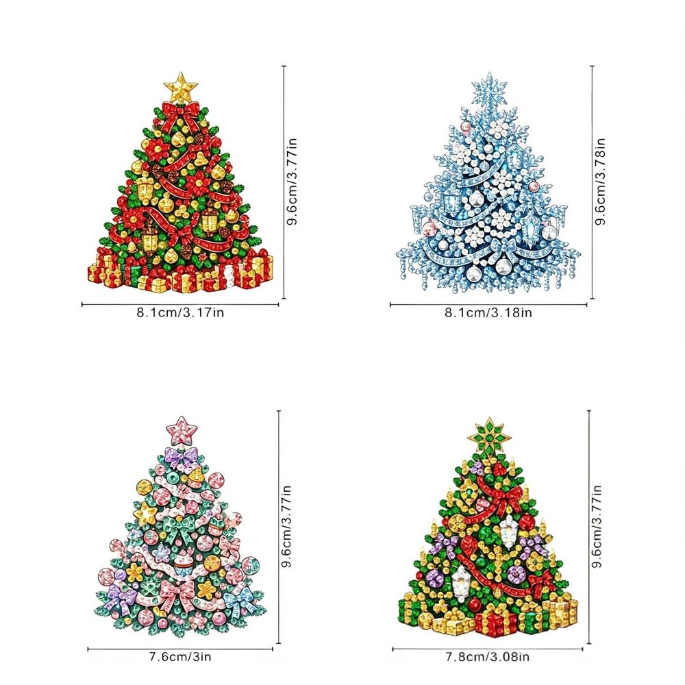 4Pcs Diamond Art Kit for Adult Christmas Tree DIY Mini Diamonds Painting Ornament Kit Acrylic Diamond Art Painting Window Christmas Tree Decor