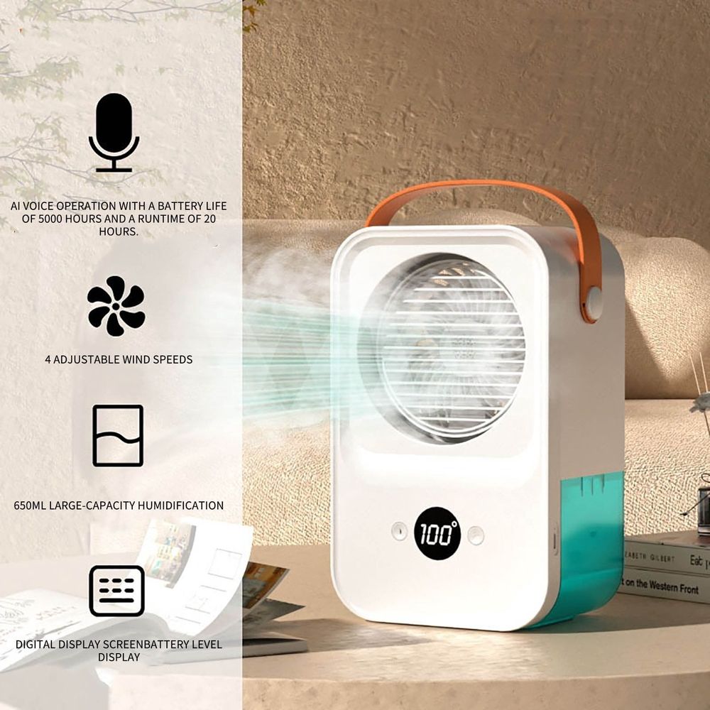 Quiet Portable Air Conditioner Fan, 4 Wind Speeds with Humidifying Function, Digital Display for Bedroom, Office, Camping, Ideal for Adults and Professionals