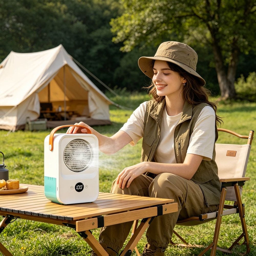 Quiet Portable Air Conditioner Fan, 4 Wind Speeds with Humidifying Function, Digital Display for Bedroom, Office, Camping, Ideal for Adults and Professionals