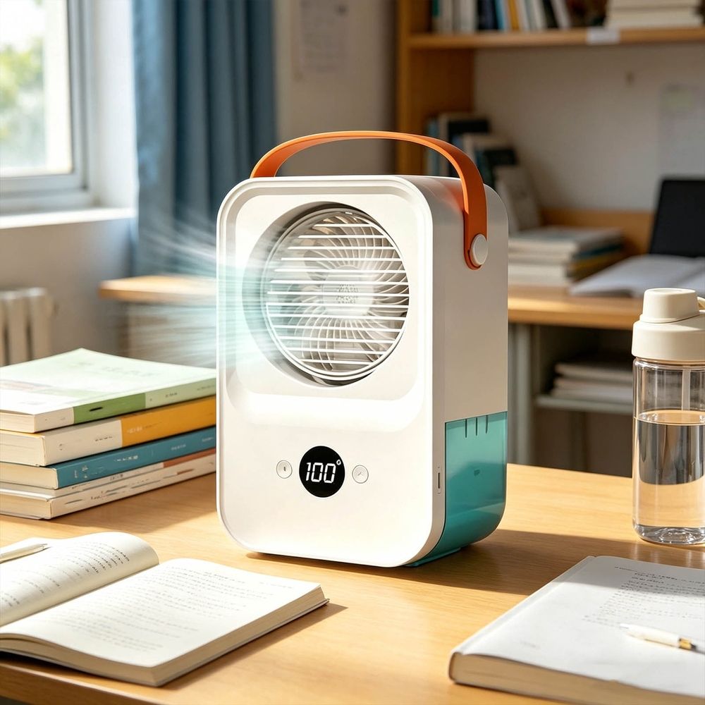 Quiet Portable Air Conditioner Fan, 4 Wind Speeds with Humidifying Function, Digital Display for Bedroom, Office, Camping, Ideal for Adults and Professionals