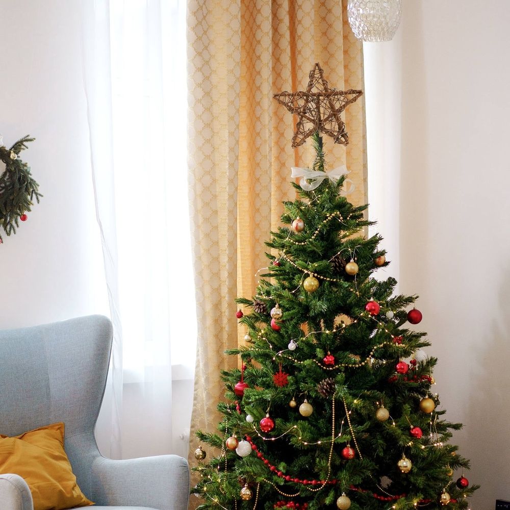 Xmas Tree Star Adornment Reusable Brown Rattan Iron Festival Supplies 1Pc