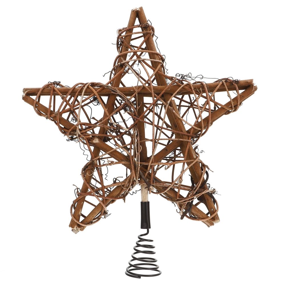 Xmas Tree Star Adornment Reusable Brown Rattan Iron Festival Supplies 1Pc