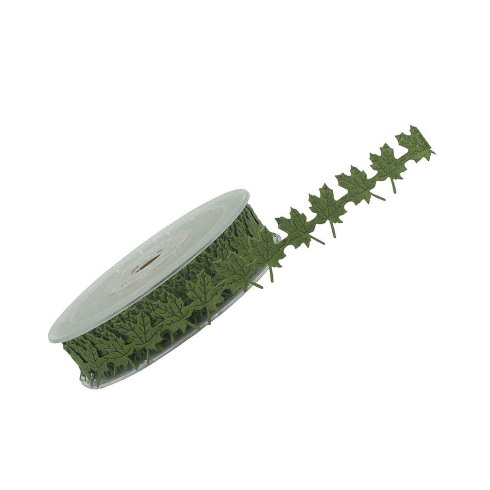Green Embossed Maple Leaf Ribbon for Thanksgiving Fall Autumn Harvest Decorations