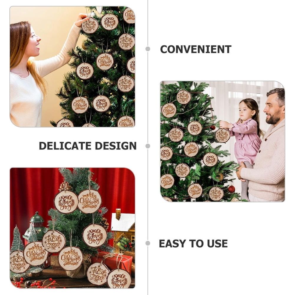 1 Pack Hand-Carved Natural Wood Slice Christmas Tree Ornaments, Rustic Hanging Pendants for Holiday Decoration