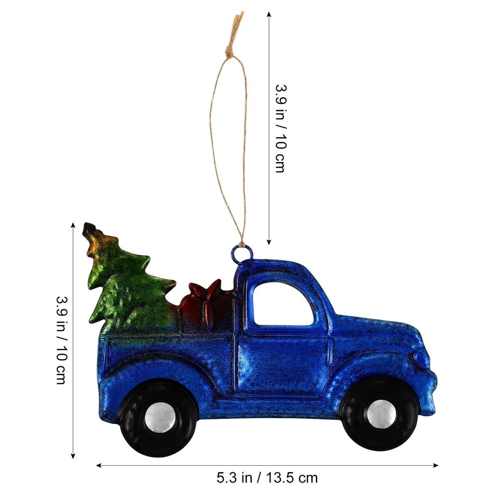 Festive Blue Christmas Truck Pendant Iron Glass Easy to Decorate 1Pc