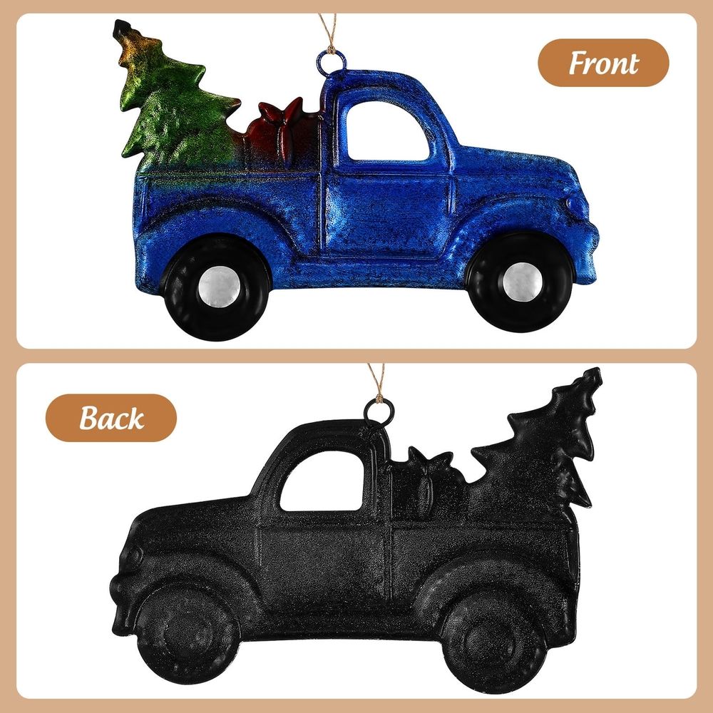 Festive Blue Christmas Truck Pendant Iron Glass Easy to Decorate 1Pc
