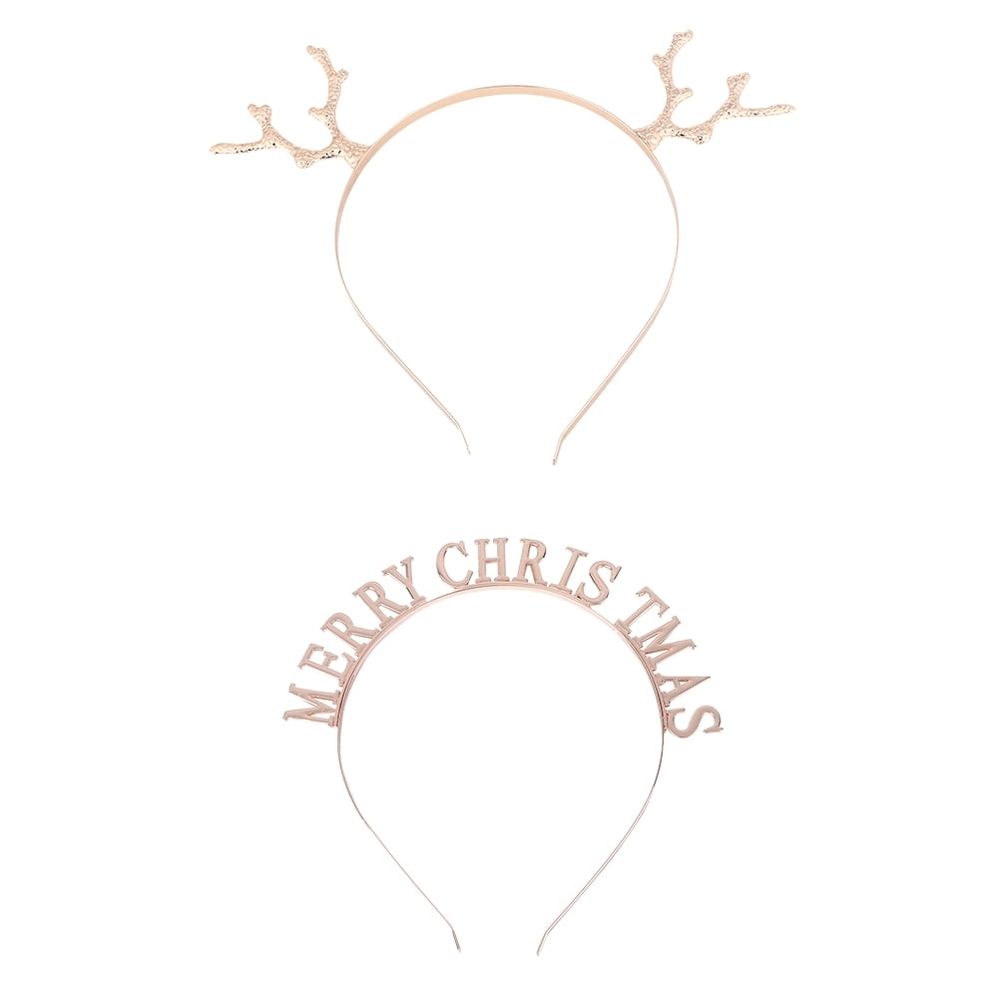 2Pcs Cute Reindeer Antlers Headband for Christmas Celebration in Gold