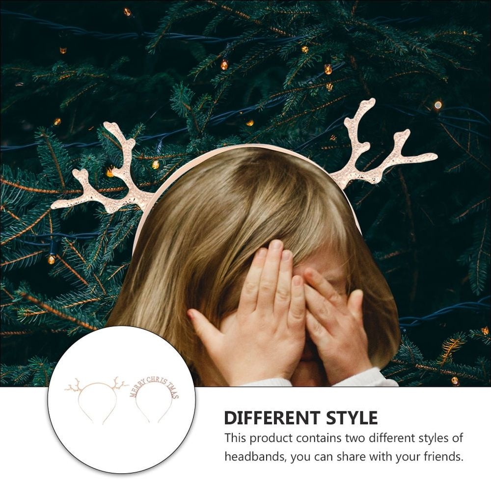 2Pcs Cute Reindeer Antlers Headband for Christmas Celebration in Gold