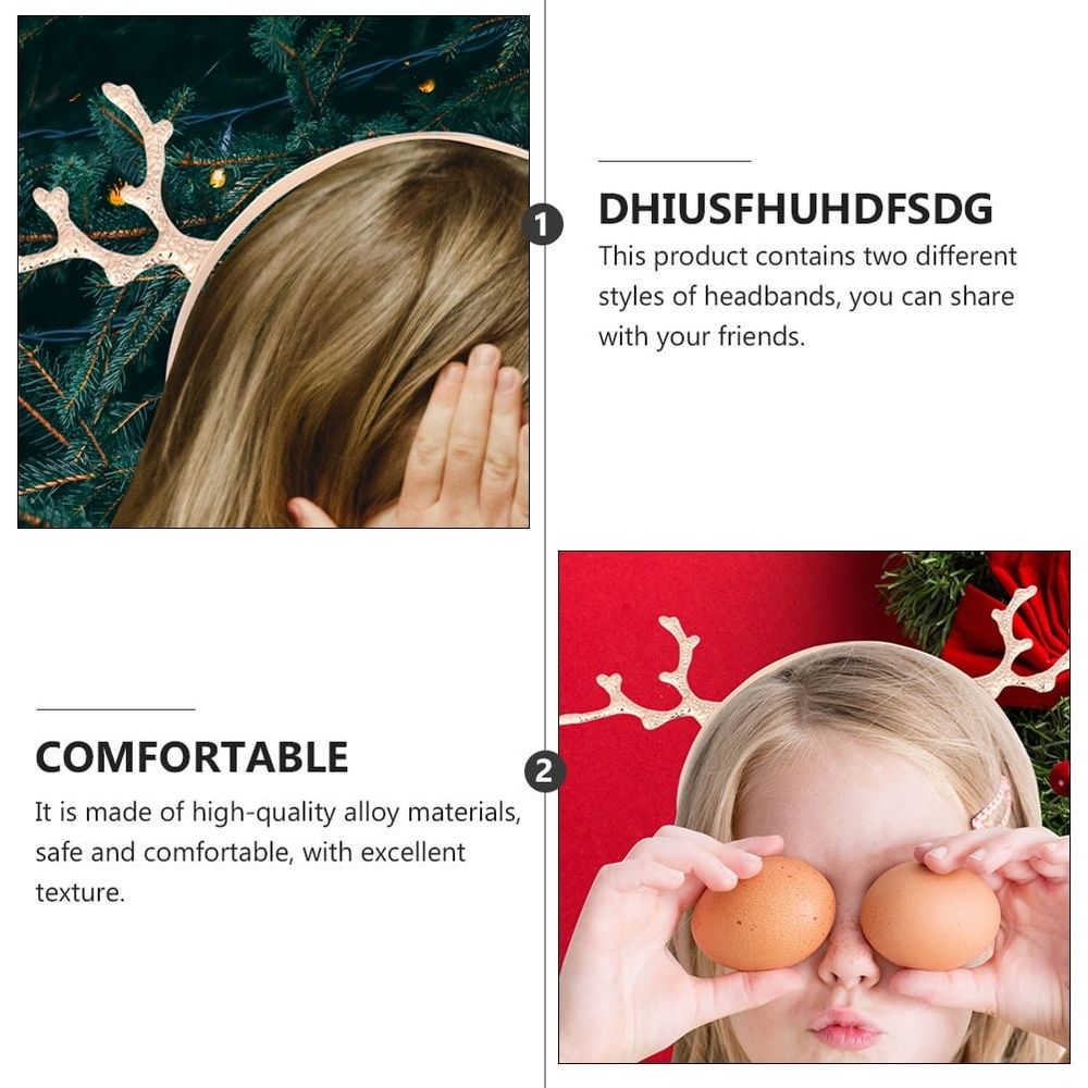 2Pcs Cute Reindeer Antlers Headband for Christmas Celebration in Gold