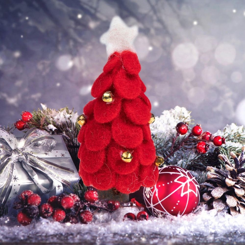 Desktop Tree Felt Christmas Tree Figurine Red Wool Felt 1Pack