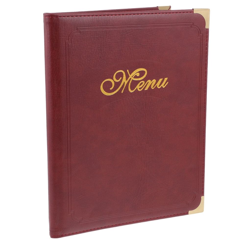 1Pc Restaurant Menu Book Red Durable Folder with Slide in Page Design and Rounded Corners