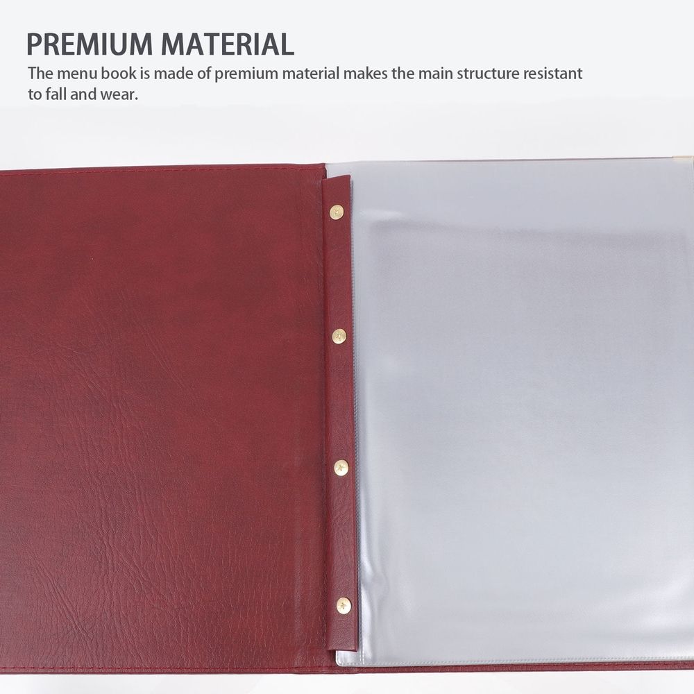 1Pc Restaurant Menu Book Red Durable Folder with Slide in Page Design and Rounded Corners