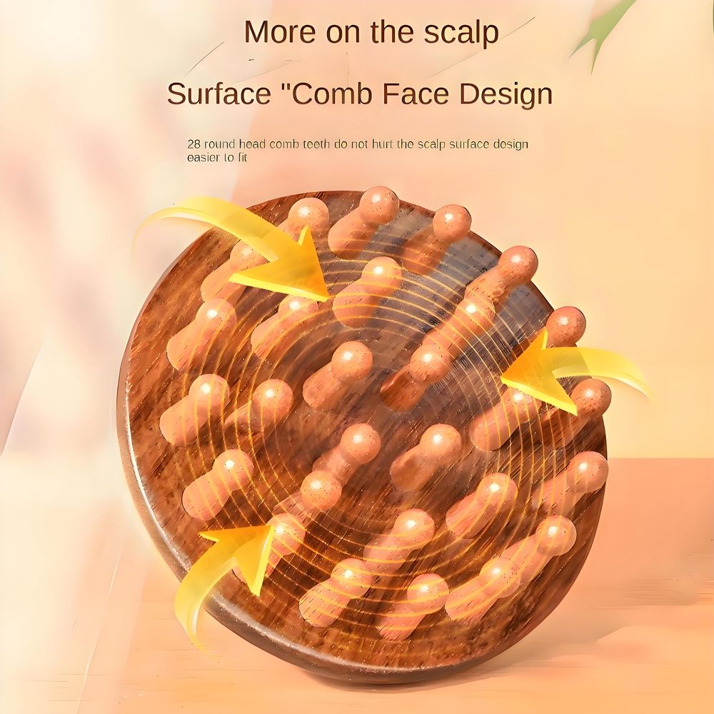 Wooden Scalp Massage Round Hair Brush for Scalp Care and Stimulation, Brown