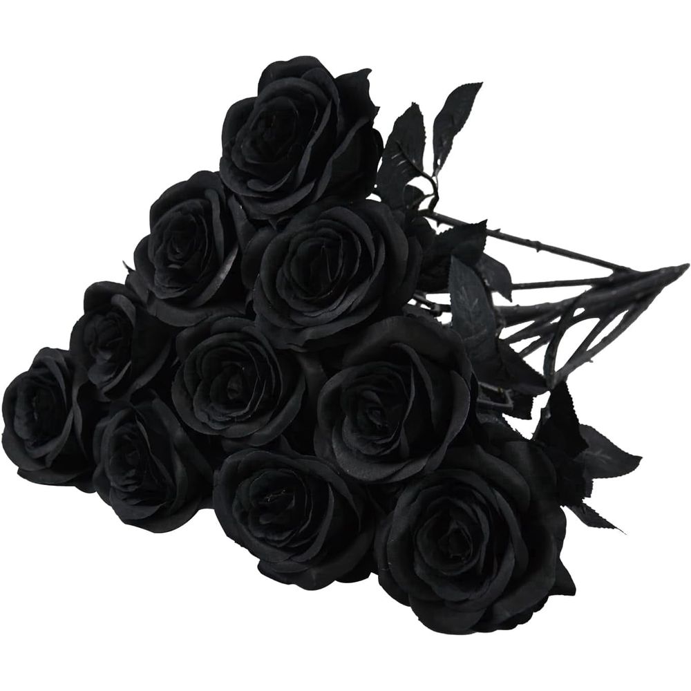 10pcs Black Rose Artificial Flower,Artificial Rose Silk Flower 50cm Fake Black Flowers Rose Blossom Bridal Bouquet for Home Wedding Decor(Black)