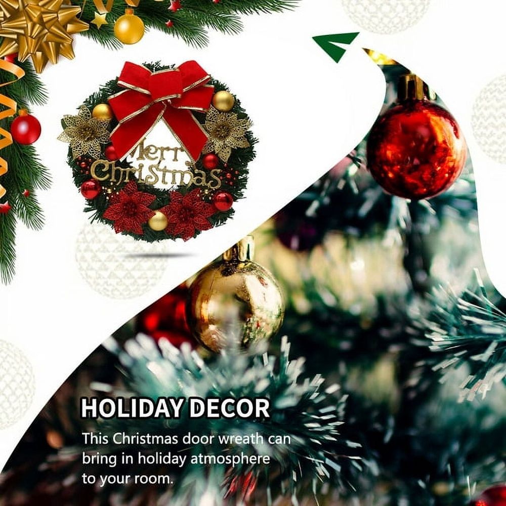 Merry Christmas Wreath for Front Door, 12' Christmas Wreath Wreath Wintry Pinecone Artificial Xmas Bell Snowflake Winter Wreaths Front Door Small Wreaths for Indoor Outdoor