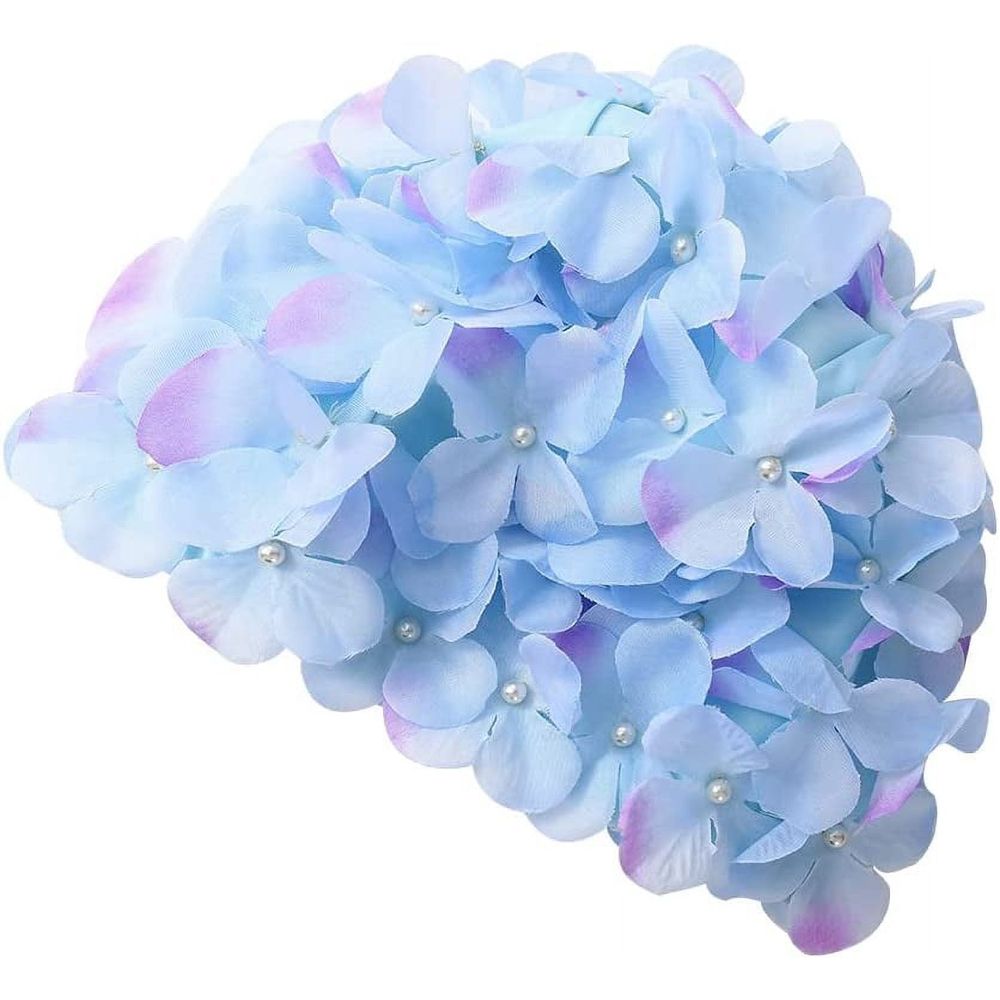 Women Retro Swim Cap, Floral Petal Bathing Cap Long Short Hair Elastic Swimming Turban with Flowers & Pearls