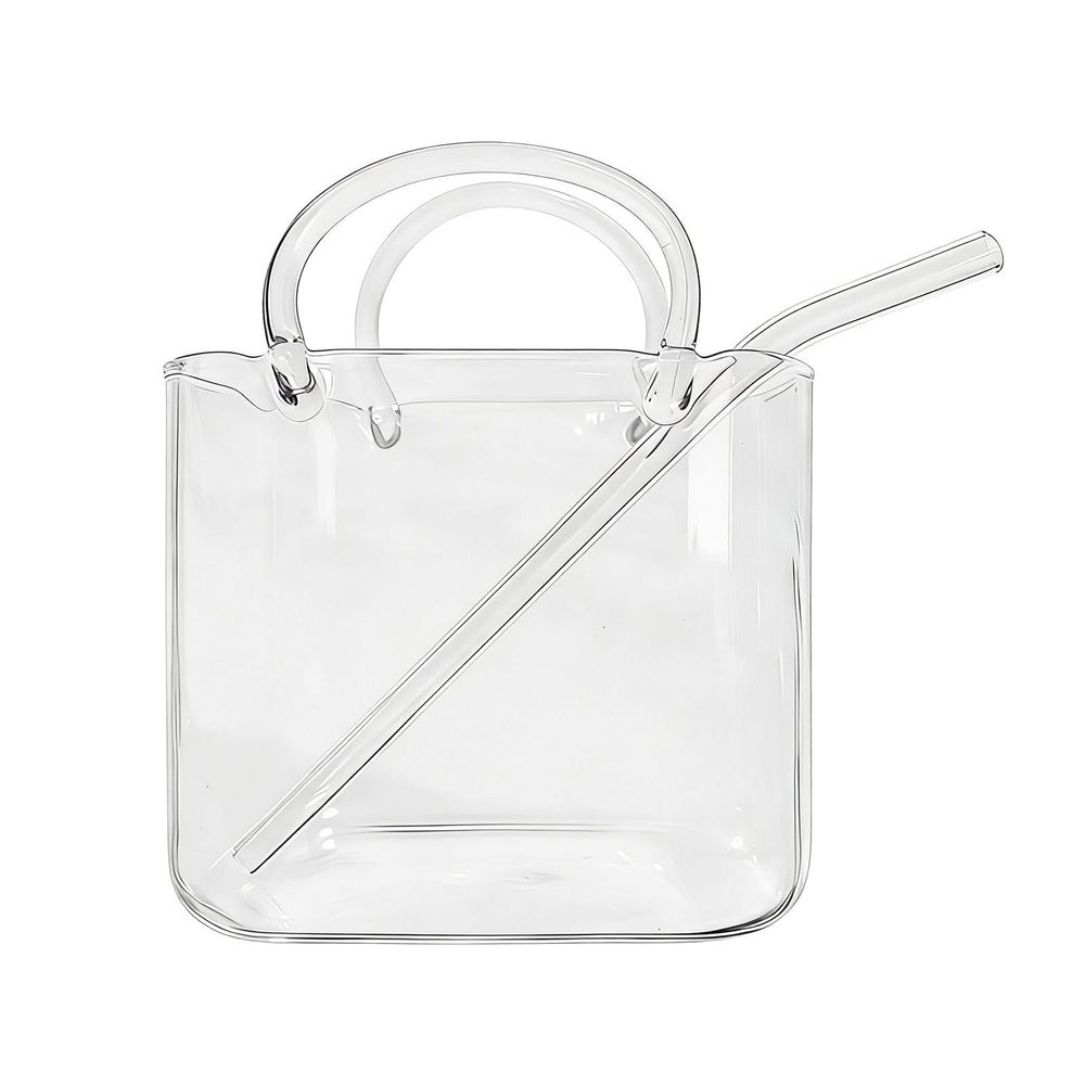 Clear Glass Purse Drinking Cup with Handle & Straw - Handbag Shaped Vase for Juice, Mocktails, Flowers & Cute Room Decor (14x12 cm)