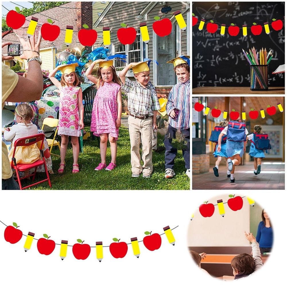 Back To School Garland 10 Feet Pencil Banner for Classroom Ideal Back To School Decoration Solution No DIY Needed, 17.3X6 cm, Red