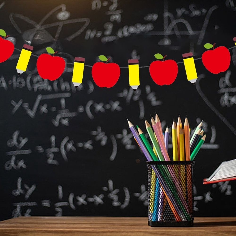 Back To School Garland 10 Feet Pencil Banner for Classroom Ideal Back To School Decoration Solution No DIY Needed, 17.3X6 cm, Red