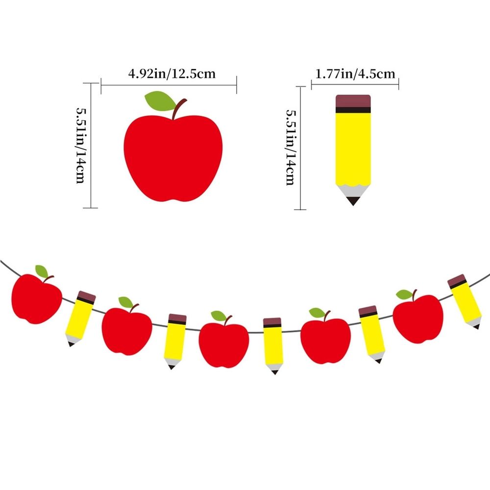Back To School Garland 10 Feet Pencil Banner for Classroom Ideal Back To School Decoration Solution No DIY Needed, 17.3X6 cm, Red