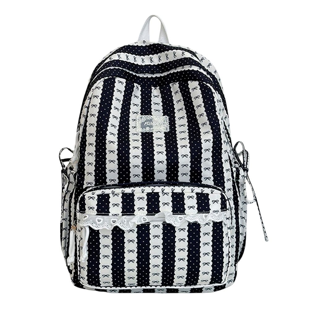 Stripe School Backpack, Cute Aesthetic Backpack with Bowknot, Spacious Lace Trim Bag for Travel College Work (Green)