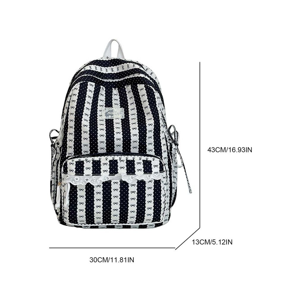 Stripe School Backpack, Cute Aesthetic Backpack with Bowknot, Spacious Lace Trim Bag for Travel College Work (Green)