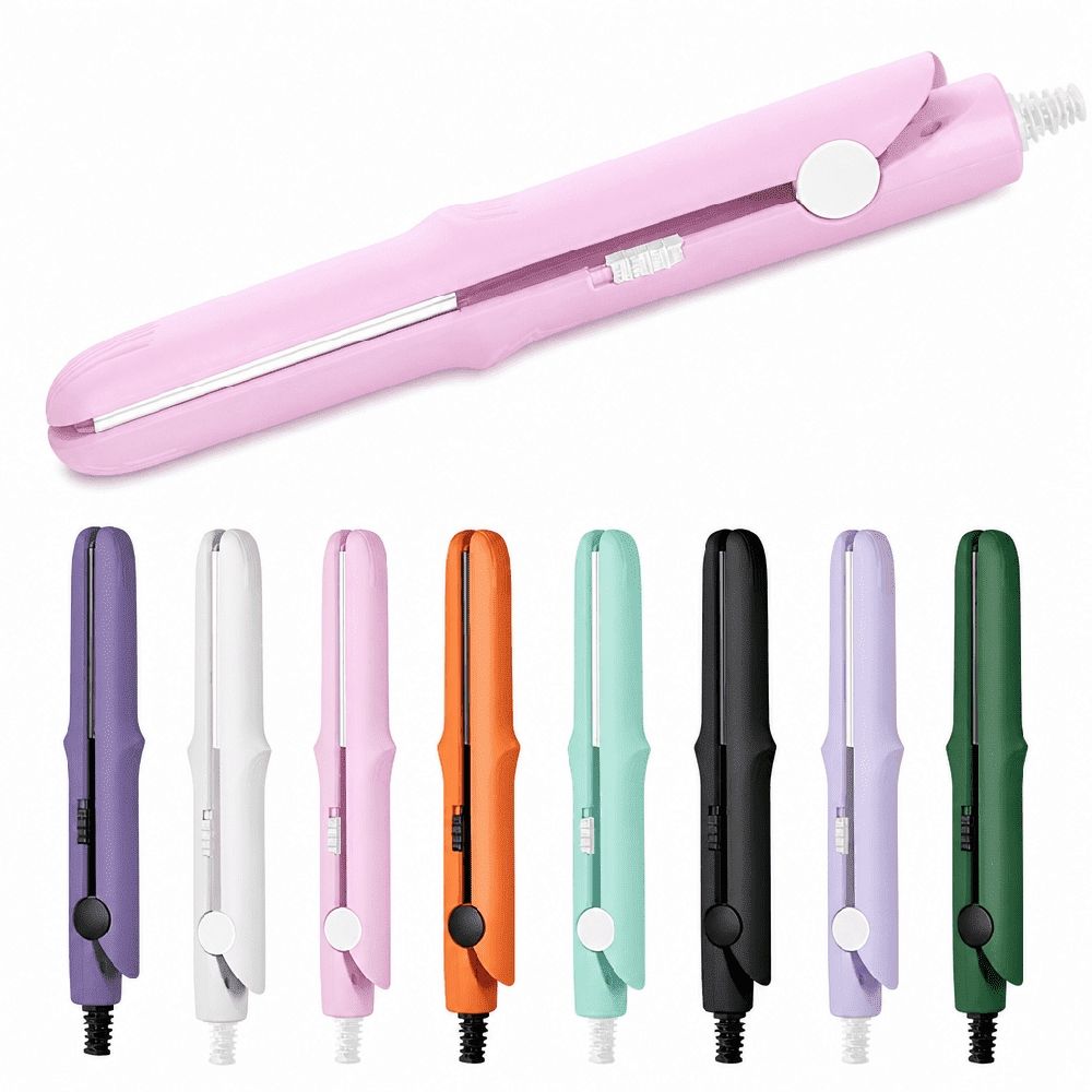 Pawlora  New Mini 2-in-1 Curling Iron,Portable Straightener. Travel Hair Curling Iron for All Hairstyles of Short and Long Hair,Quick Heating Hair Curlers with Multiple Colors (Pink)