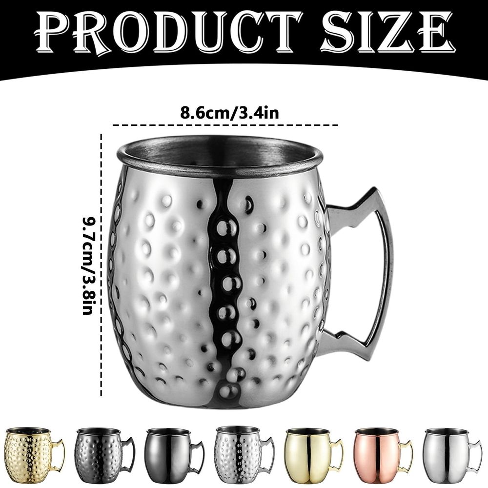 Moscow Mule Mugs, 4Pcs Hammered Copper Cups, Bar Cocktail Cup Set, Stainless Steel Lining Brass Handles Mug Set, large capacity design ideal for beer, cold cocktails and chilled beverages, Copper