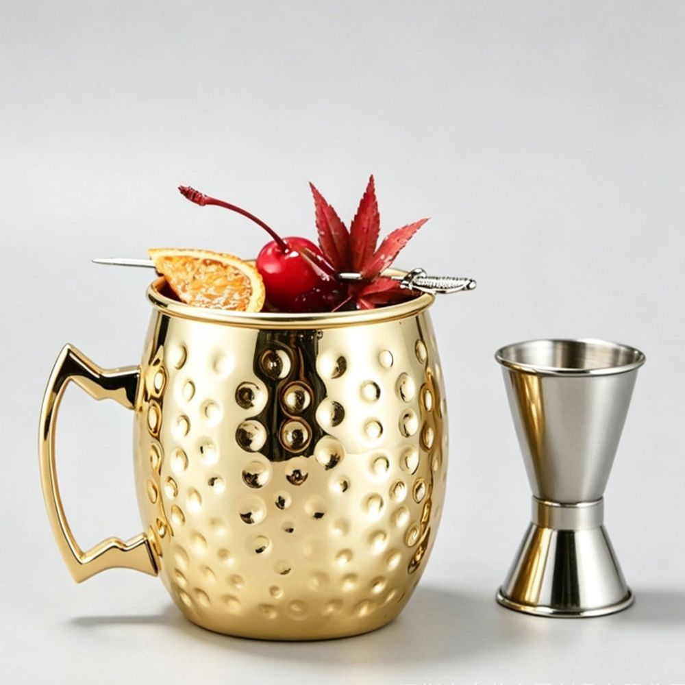 Moscow Mule Mugs, 4Pcs Hammered Copper Cups, Bar Cocktail Cup Set, Stainless Steel Lining Brass Handles Mug Set, large capacity design ideal for beer, cold cocktails and chilled beverages, Copper