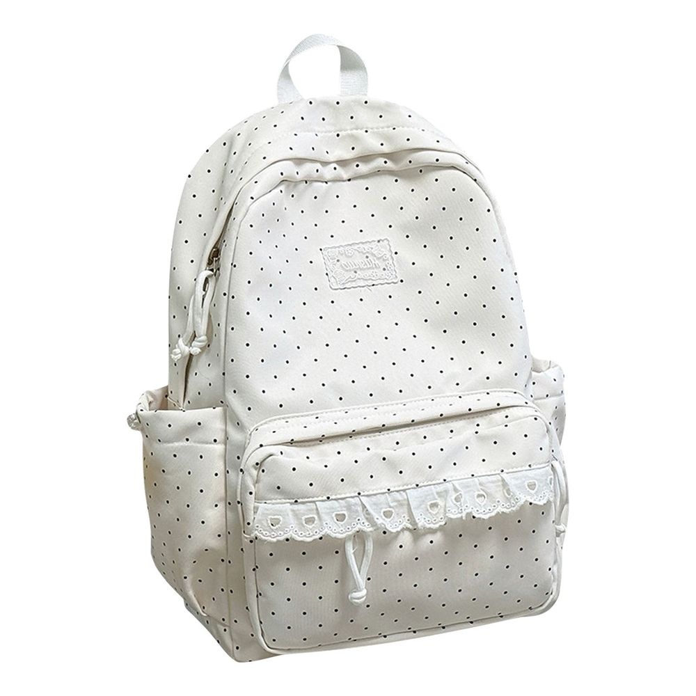 Coquette Polka Dot Backpack, Pink Aesthetic Bookbag, Kawaii Casual Daypack with Heart Lace Trim, Large Capacity Laptop Daypack with Multiple Pockets, Lightweight Travel Rucksack for Women