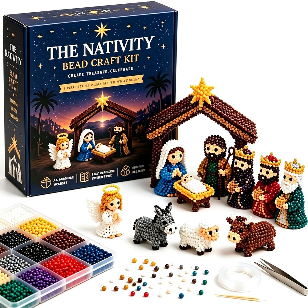 the Nativity Bead Craft Kit,Fun Christmas Nativity 3D Bead Craft Kit,Diy Bead Religious Scene Set,Handmade Christmas Decorations Family Craft Gift Family Craft Gift 3D Beaded Kit