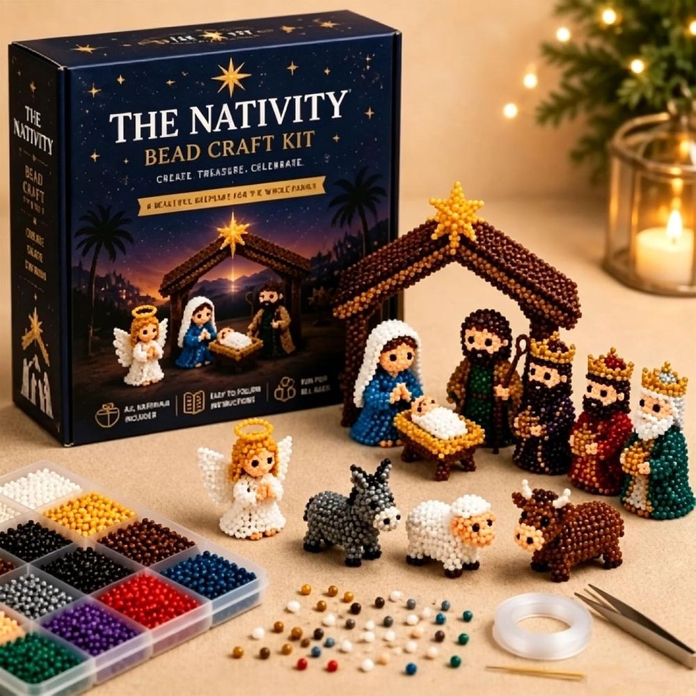 the Nativity Bead Craft Kit,Fun Christmas Nativity 3D Bead Craft Kit,Diy Bead Religious Scene Set,Handmade Christmas Decorations Family Craft Gift Family Craft Gift 3D Beaded Kit