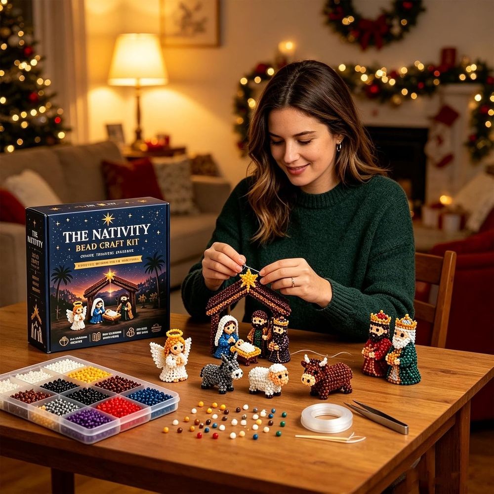 the Nativity Bead Craft Kit,Fun Christmas Nativity 3D Bead Craft Kit,Diy Bead Religious Scene Set,Handmade Christmas Decorations Family Craft Gift Family Craft Gift 3D Beaded Kit