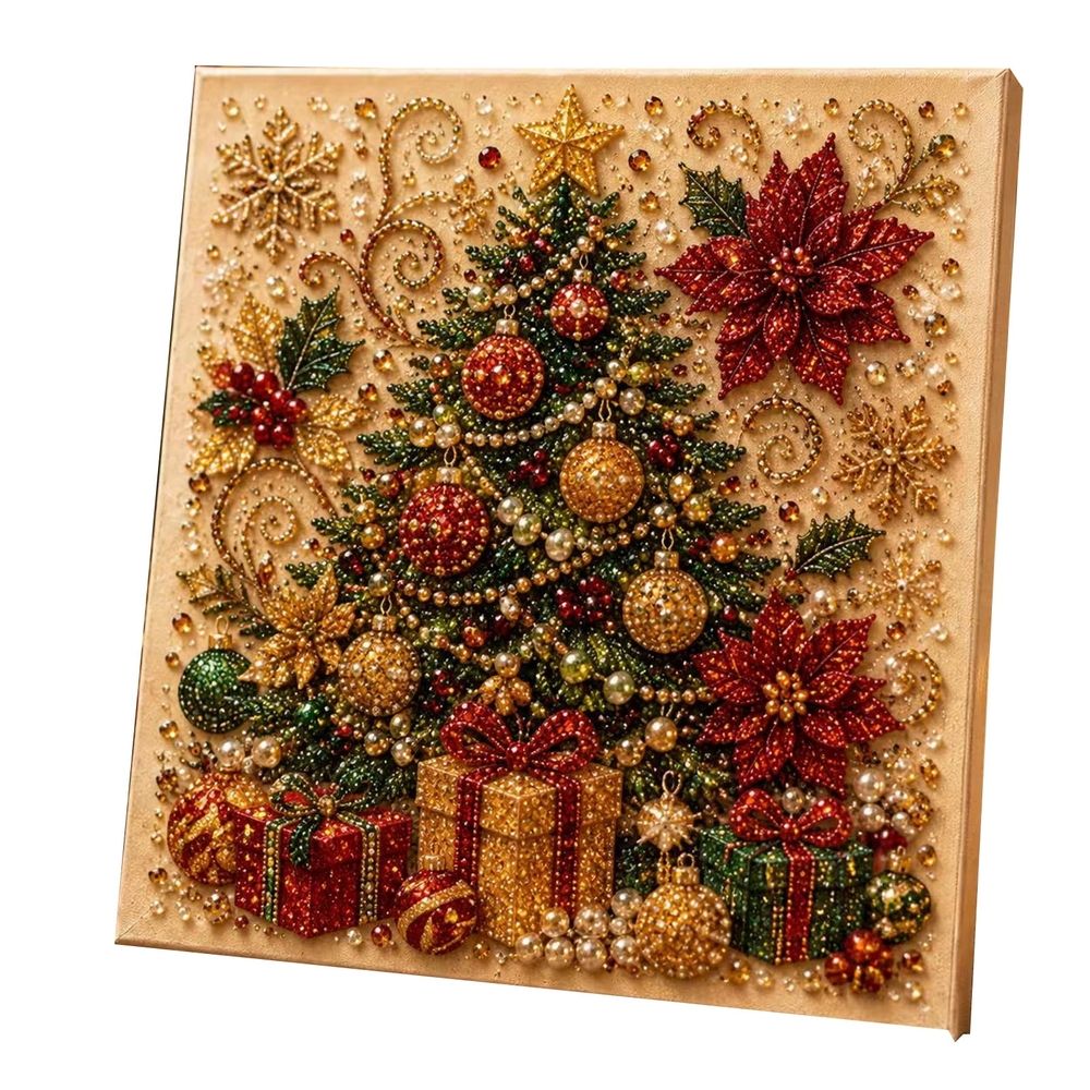 3D Textured Pearl Diamond Painting Art Kit with Frame, Christmas Beaded Art Craft for Adults, Elegant Gemstone Dots Set for Festive Interior Decoration (Christmas Tree)