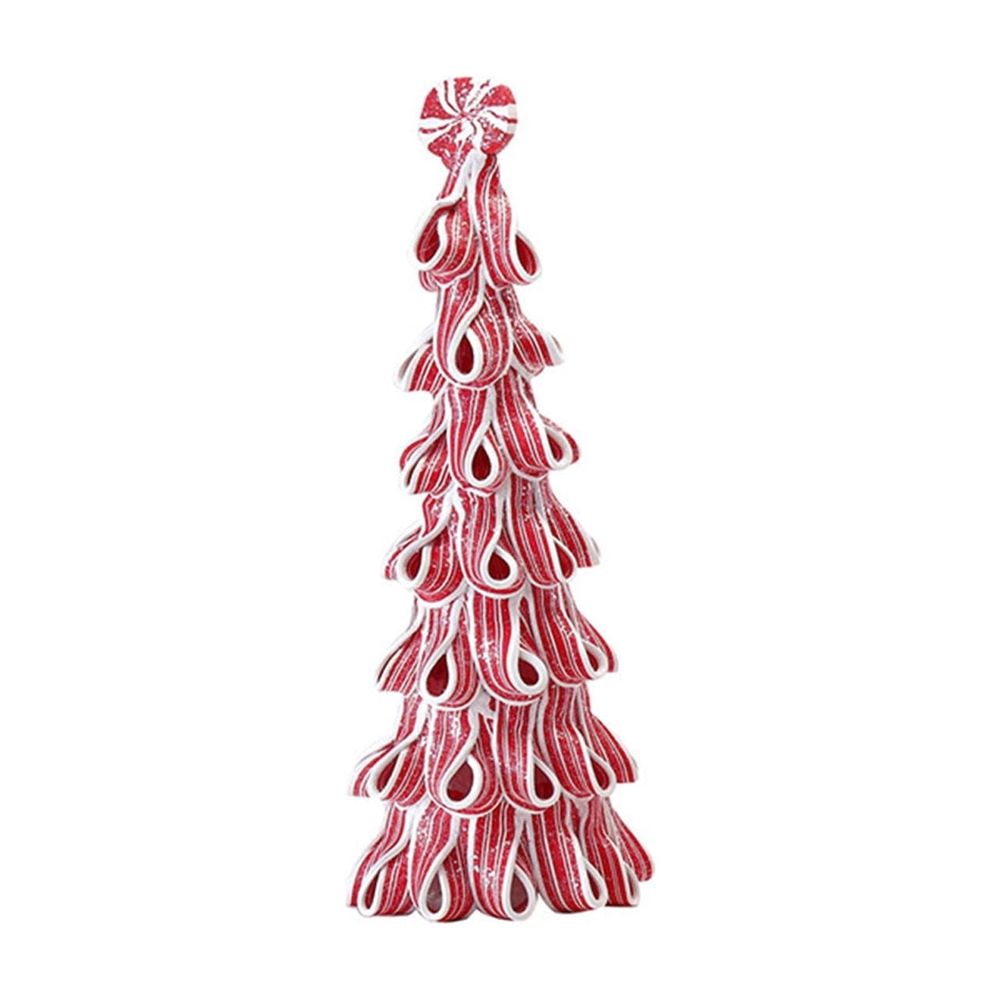 Christmas Candy Tree Tabletop Decoration – Red & White Peppermint Swirl with Glossy Finish, Festive Holiday Accent for Mantel, Shelf, or Table – Classic Vintage Christmas Decor