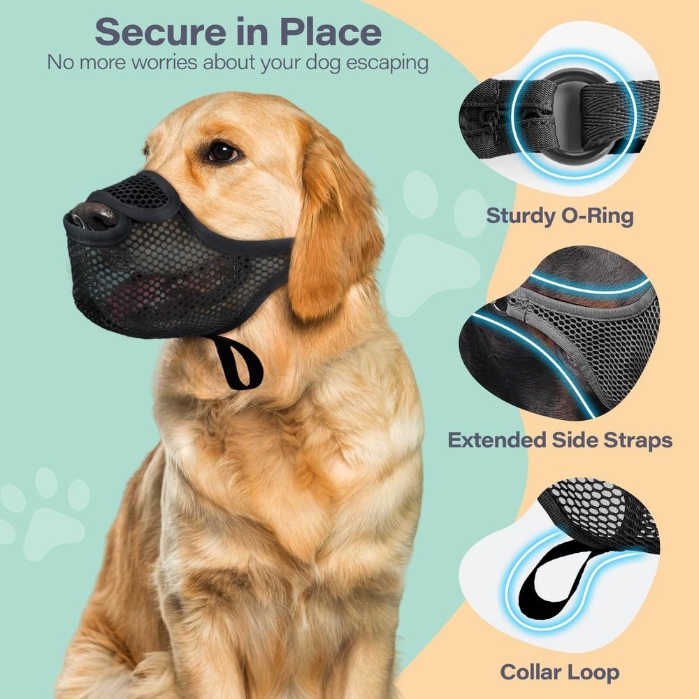 Dog Muzzle to Prevent Biting Scavenging Chewing, Soft Mesh Puppy Muzzles for Medium Large Sized Dogs, Breathable, Reflective, Adjustable Mouth Guard for Grooming Walking Training