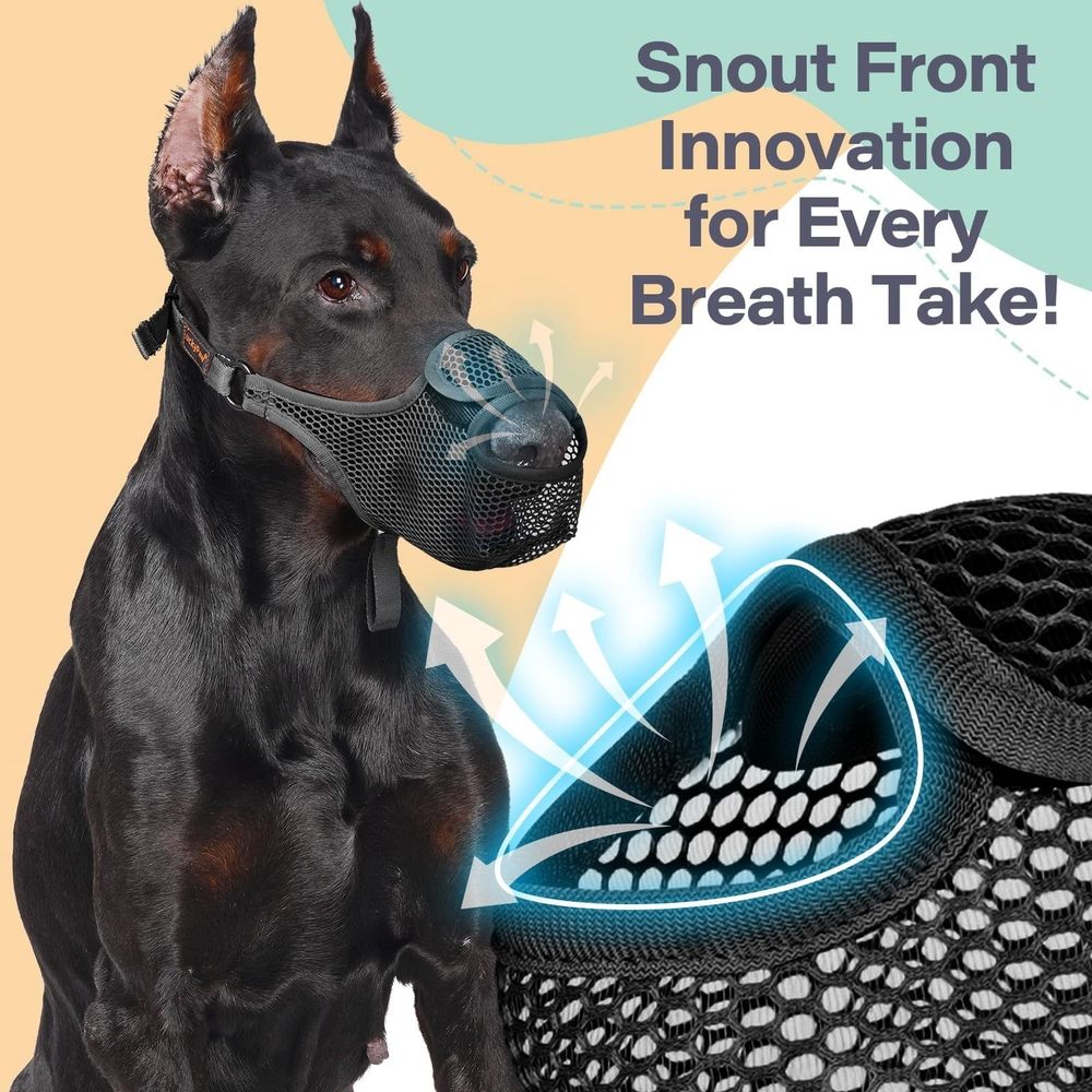 Dog Muzzle to Prevent Biting Scavenging Chewing, Soft Mesh Puppy Muzzles for Medium Large Sized Dogs, Breathable, Reflective, Adjustable Mouth Guard for Grooming Walking Training
