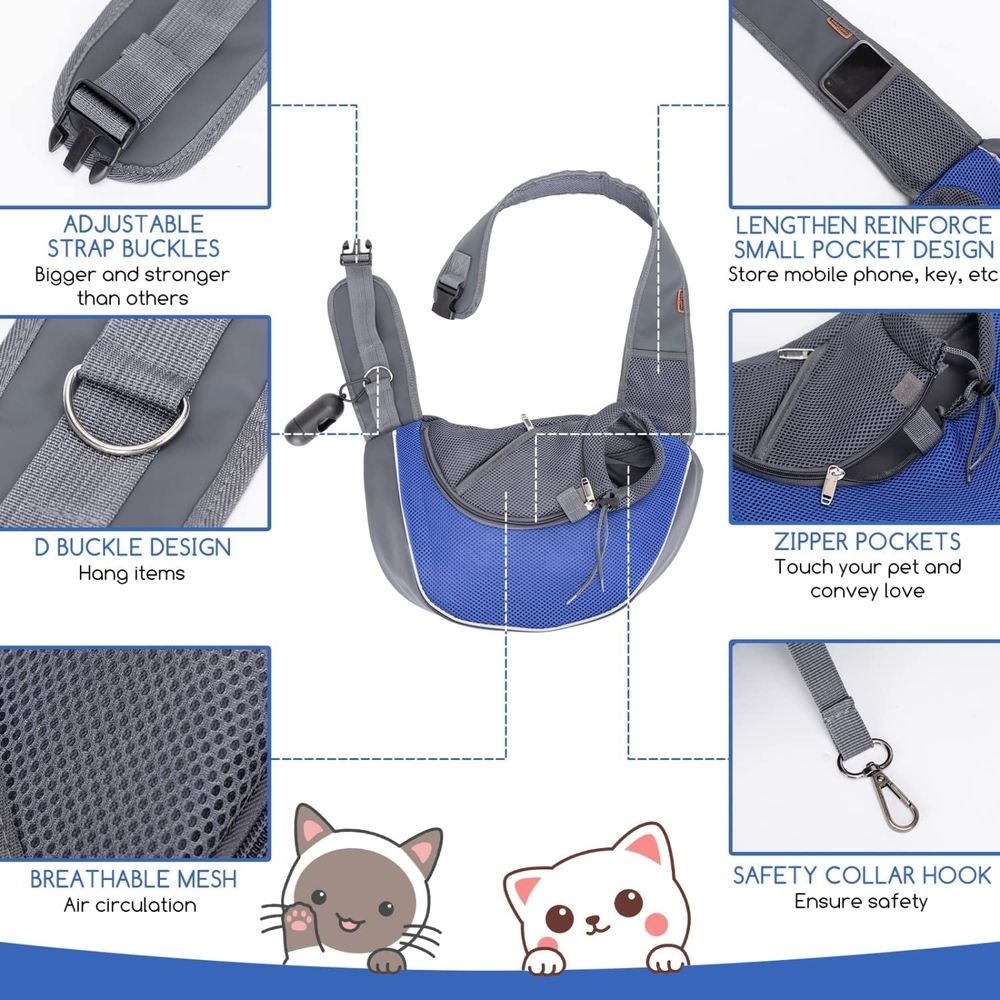 Pet Dog Sling Carrier Breathable Mesh Portable Travel Safe Shoulder Bag with Adjustable Non-Slip Strap for Small Dogs Cats Puppy