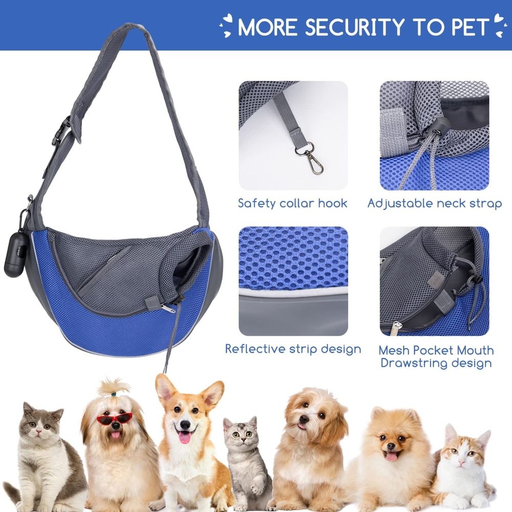 Pet Dog Sling Carrier Breathable Mesh Portable Travel Safe Shoulder Bag with Adjustable Non-Slip Strap for Small Dogs Cats Puppy