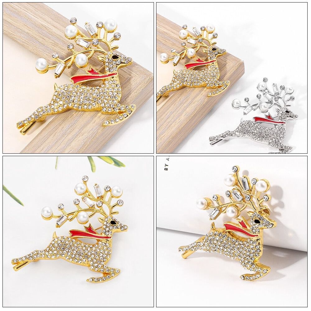 Vintage Christmas Deer Brooch Pin, Stylish Holiday Party Accessory for Men, Festive Seasonal Jewelry