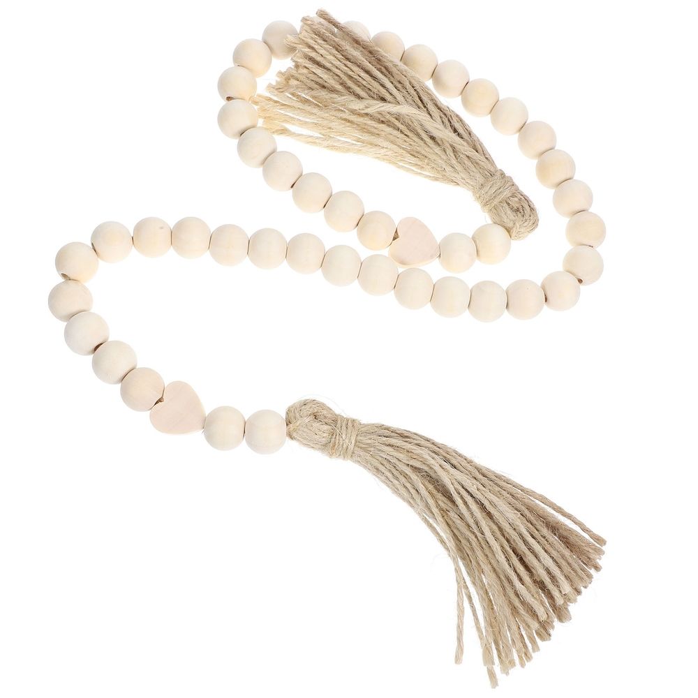 Ivory Wooden Beads Garland with Tassels, Rustic Farmhouse Wall Hanging Decor, Boho Style Home Decoration