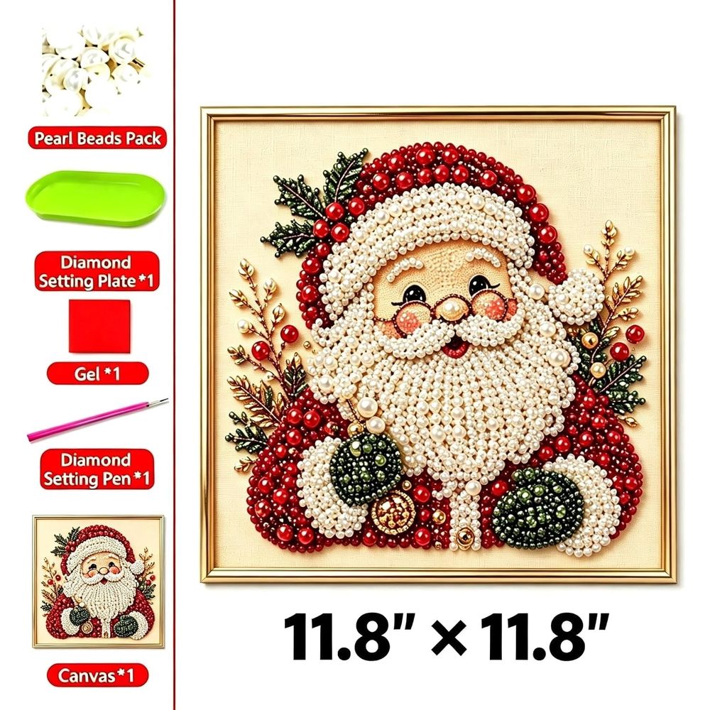 DIY Christmas Pearl Diamond Painting Art Kit with Frame, DIY 3D Pearl Art Craft Kit, Christmas Pearl Beads Art Craft for Adults Beginner, Gemstone Diamond Dots Beads for Home Wall Decor (G(Small))